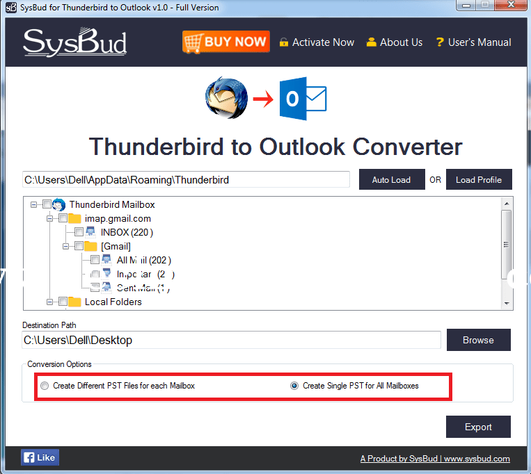 SysBud Thunderbird to Outlook Converter Screenshots